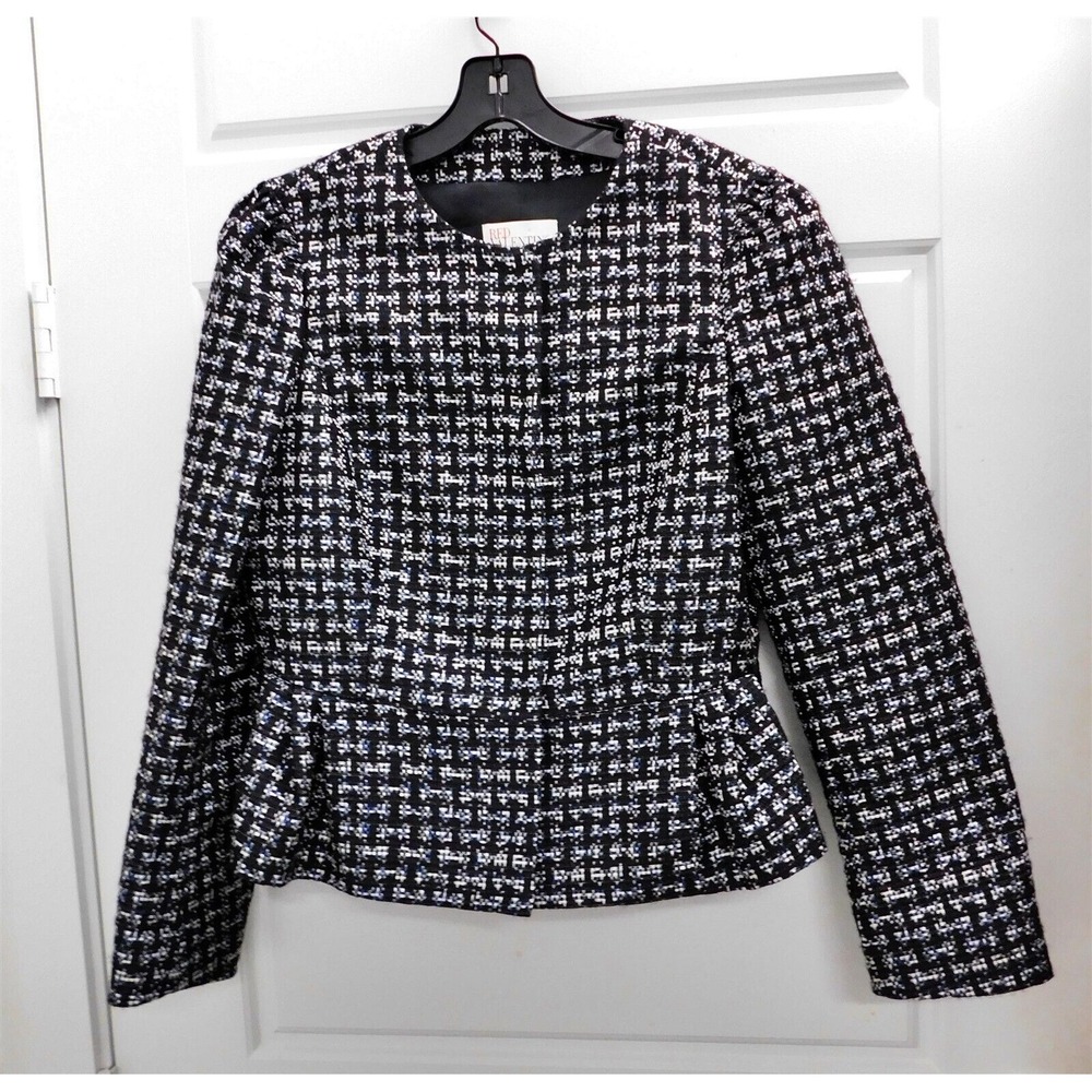 Valentino Red Black White Blue Tweed‎ Jacket sz 42